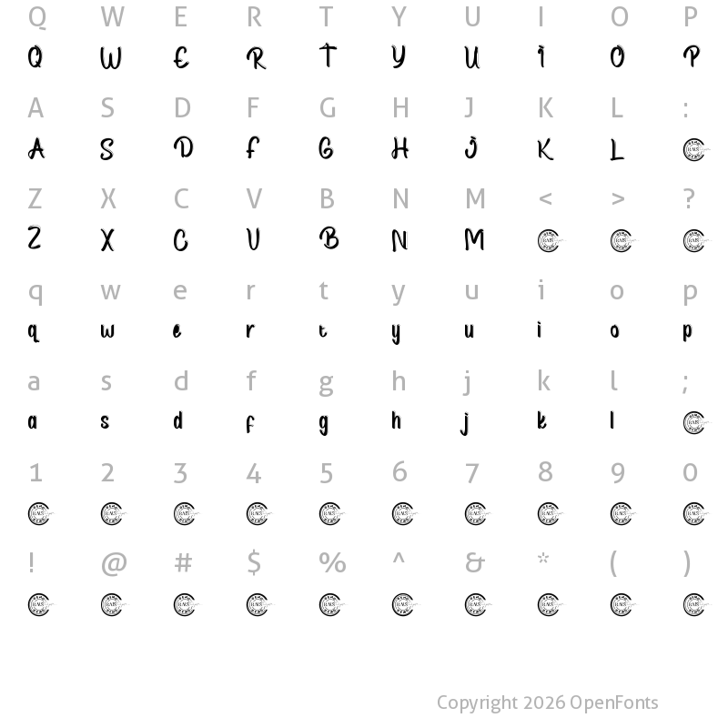 Character Map of Coal Black Demo Inline