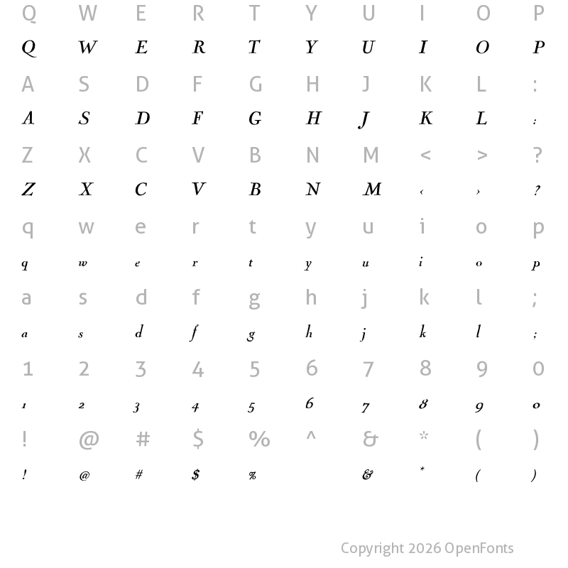 Character Map of Cock Italic