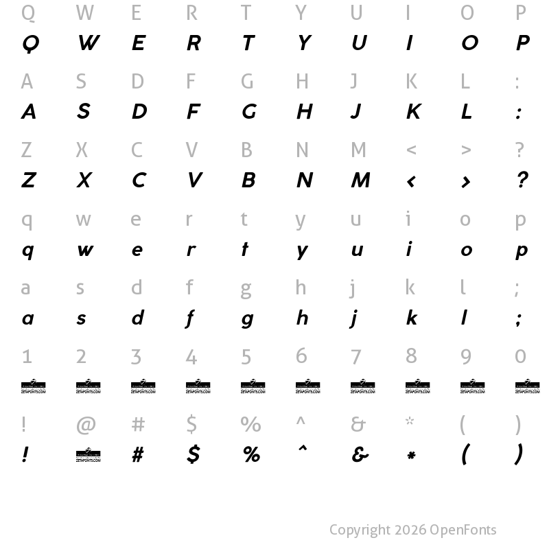 Character Map of Coco Gothic Bold Italic