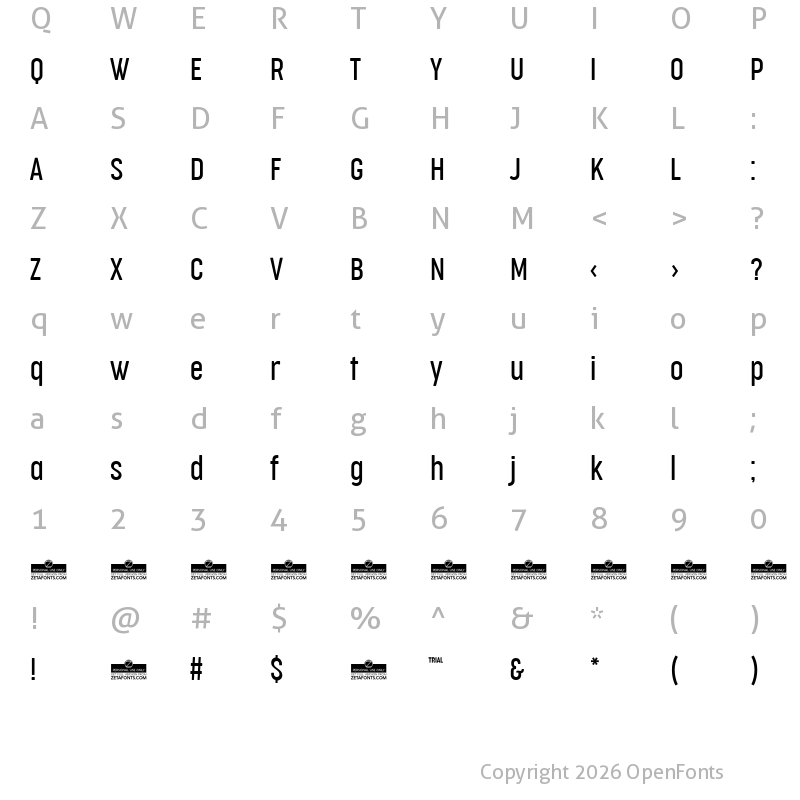 Character Map of Cocogoose Compressed Trial Light