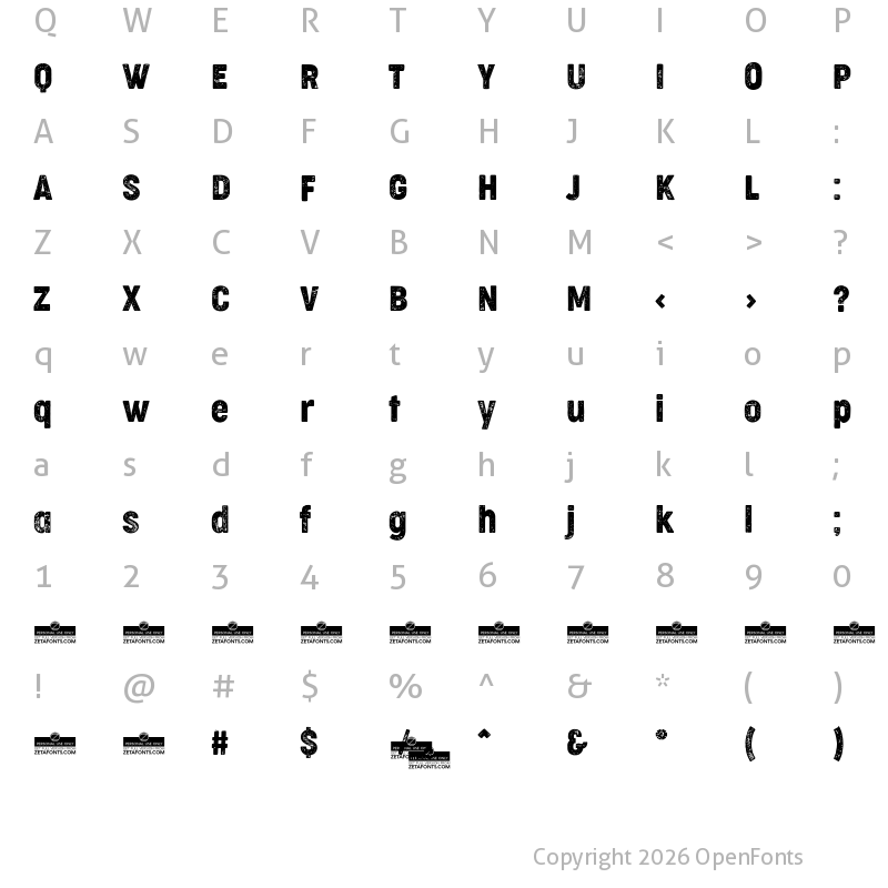 Character Map of Cocogoose Condensed Letterpress
