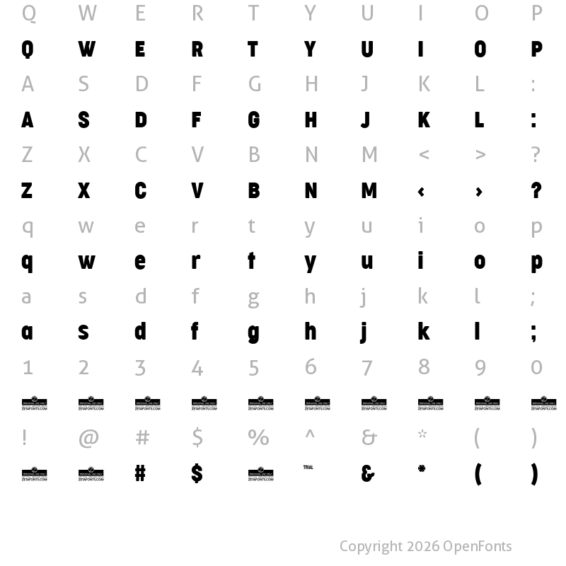 Character Map of Cocogoose Condensed Trial Regular