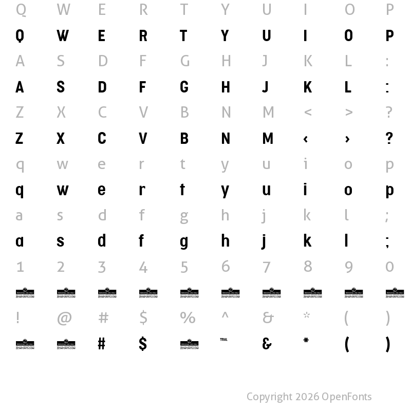 Character Map of Cocogoose Condensed Trial Semilight