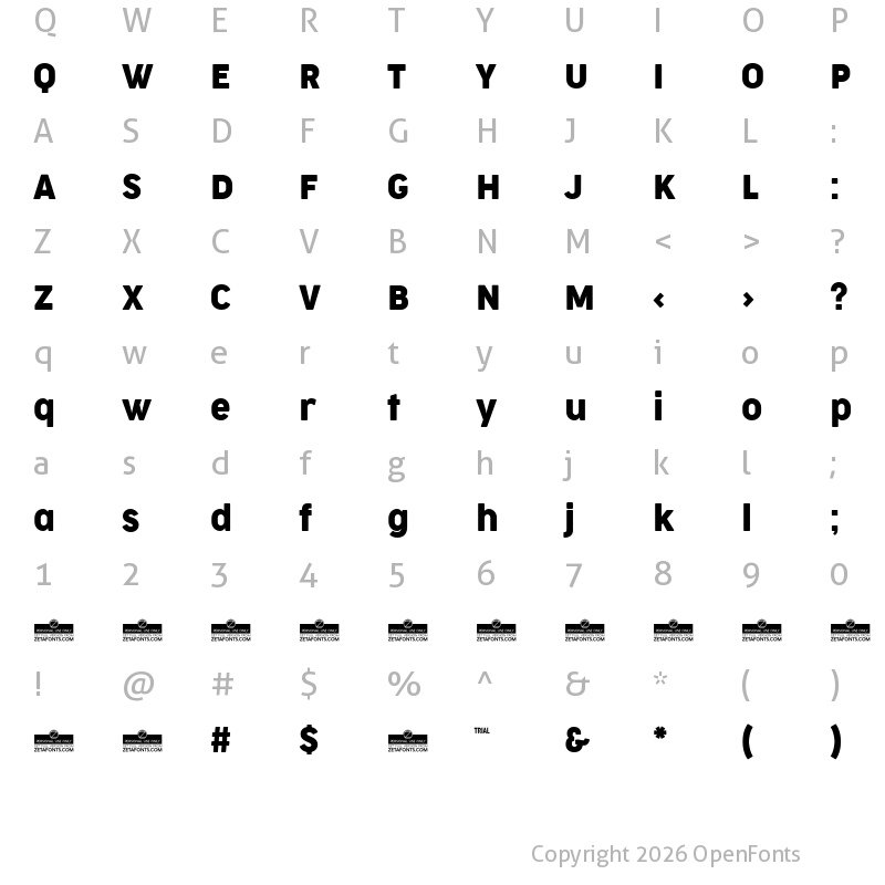 Character Map of Cocogoose Narrow Trial Regular