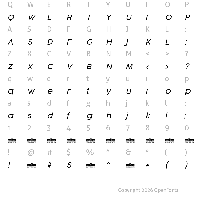 Character Map of Cocogoose Pro Light Italic