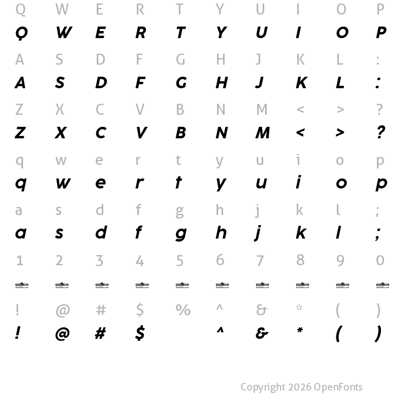 Character Map of Cocogoose ProTrial Darkmode Italic