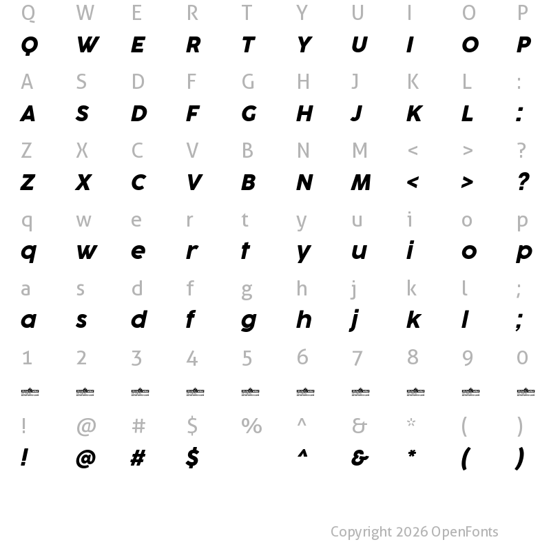 Character Map of Cocogoose ProTrial Italic