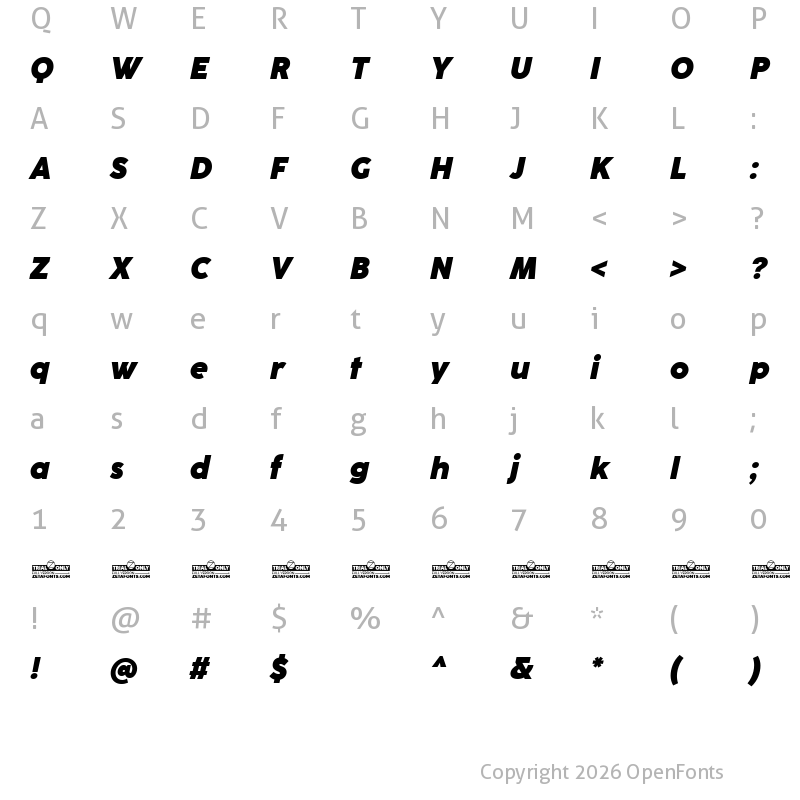 Character Map of CocoSharp Trial Heavy Italic