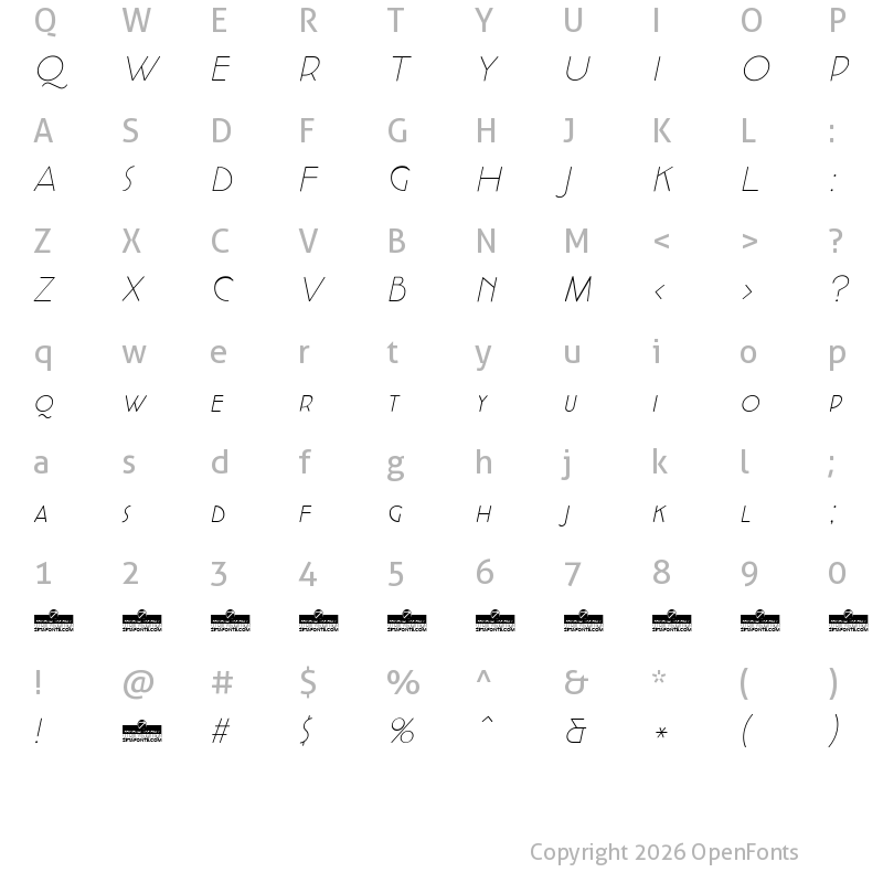 Character Map of Cocotte Alternate UltraLight Italic