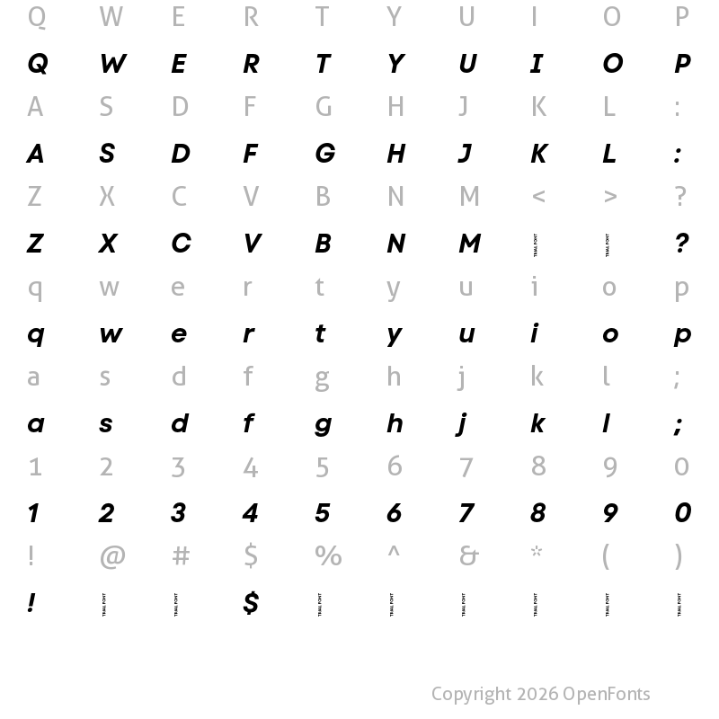Character Map of Code Next-Trial Bold Italic
