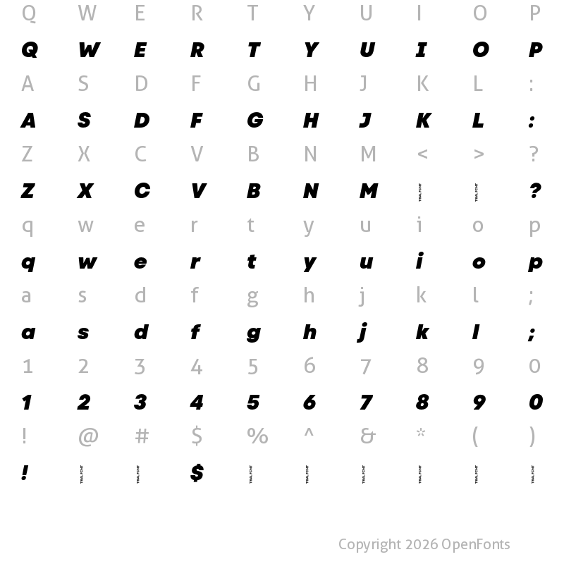 Character Map of Code Next-Trial Heavy Italic
