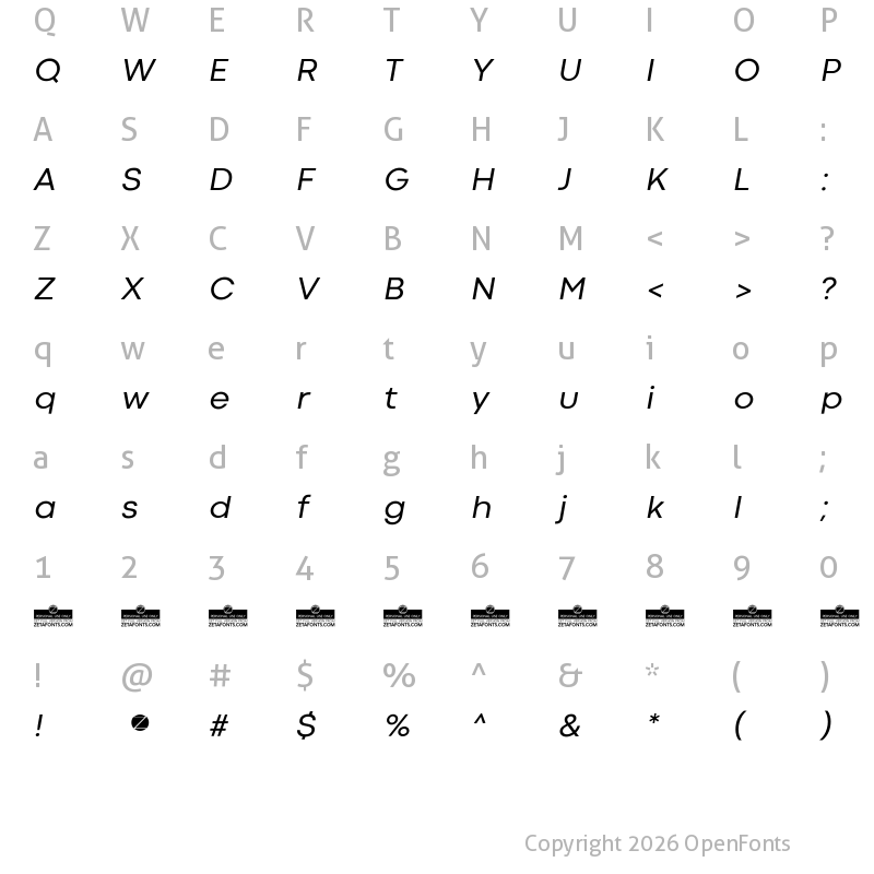 Character Map of Codec Cold Italic