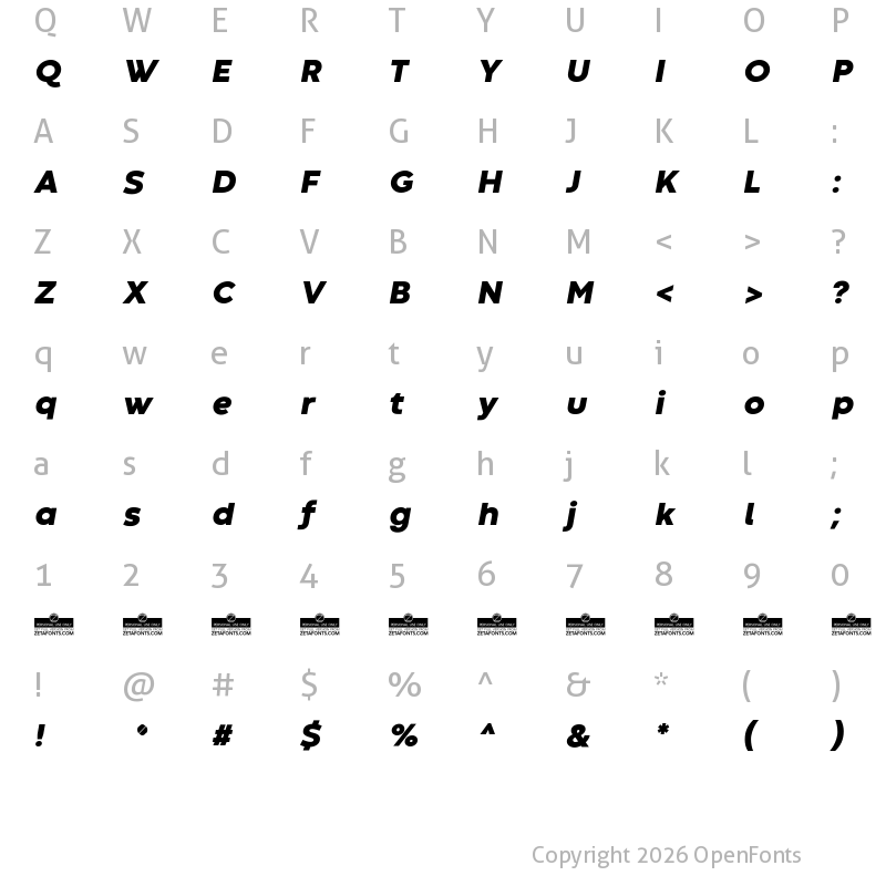 Character Map of Codec Warm Trial Heavy Italic