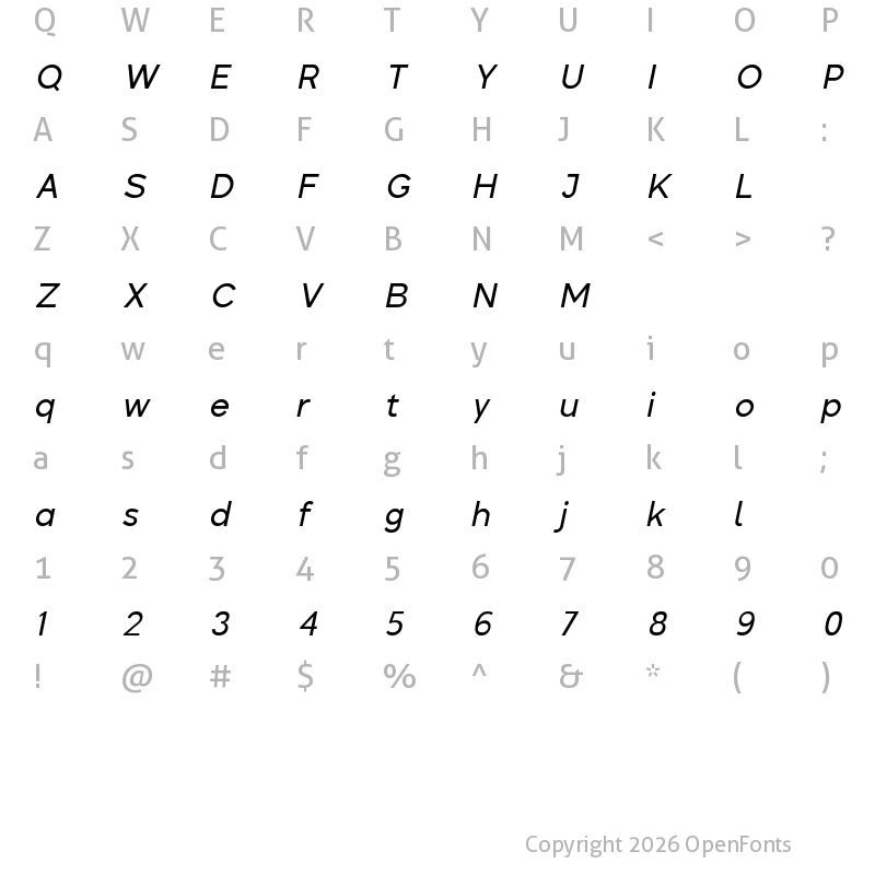 Character Map of Colasta Italic