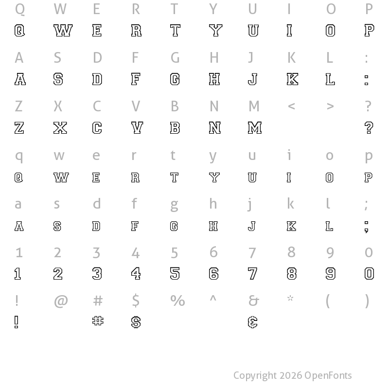 Character Map of CollegiateOutlineFLF Regular