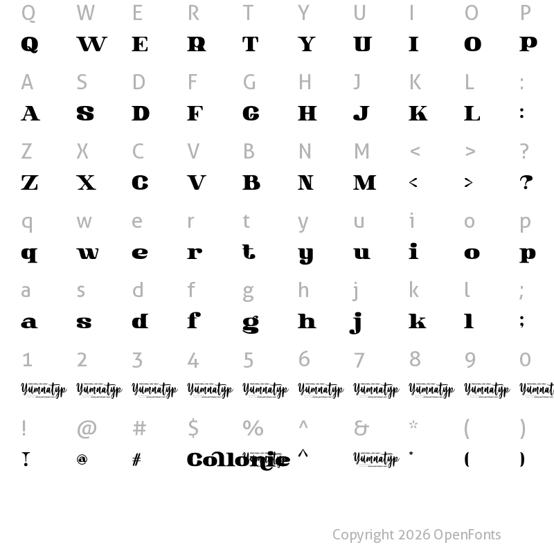 Character Map of Collonie Personal Use Regular