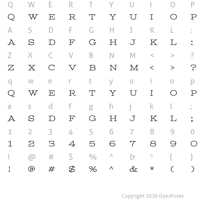 Character Map of Columbia Titling Light