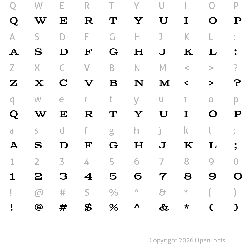 Character Map of Columbia Titling Medium