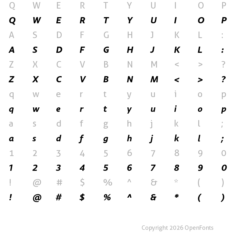 Character Map of Comenia Sans Bold Italic