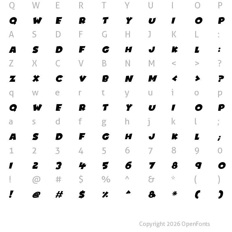 Character Map of Comics Deluxe Italic