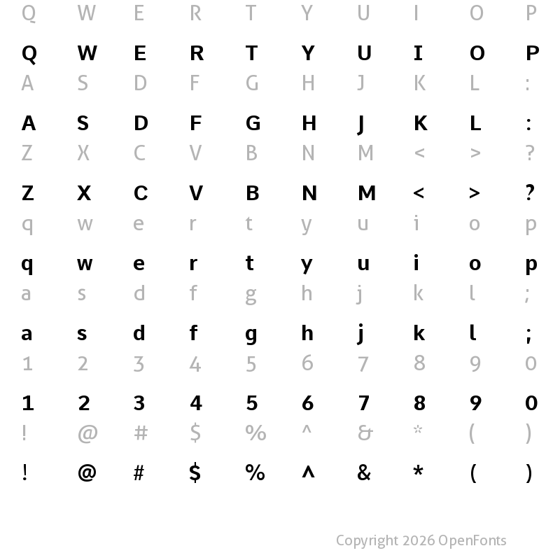 Character Map of Comme Bold