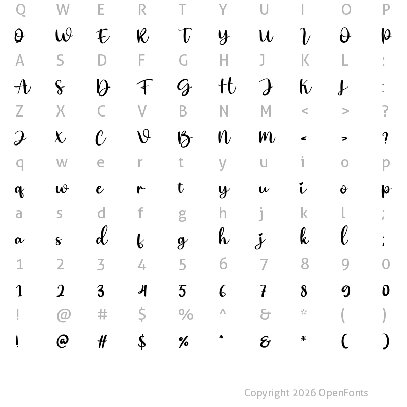 Character Map of Comming Regular