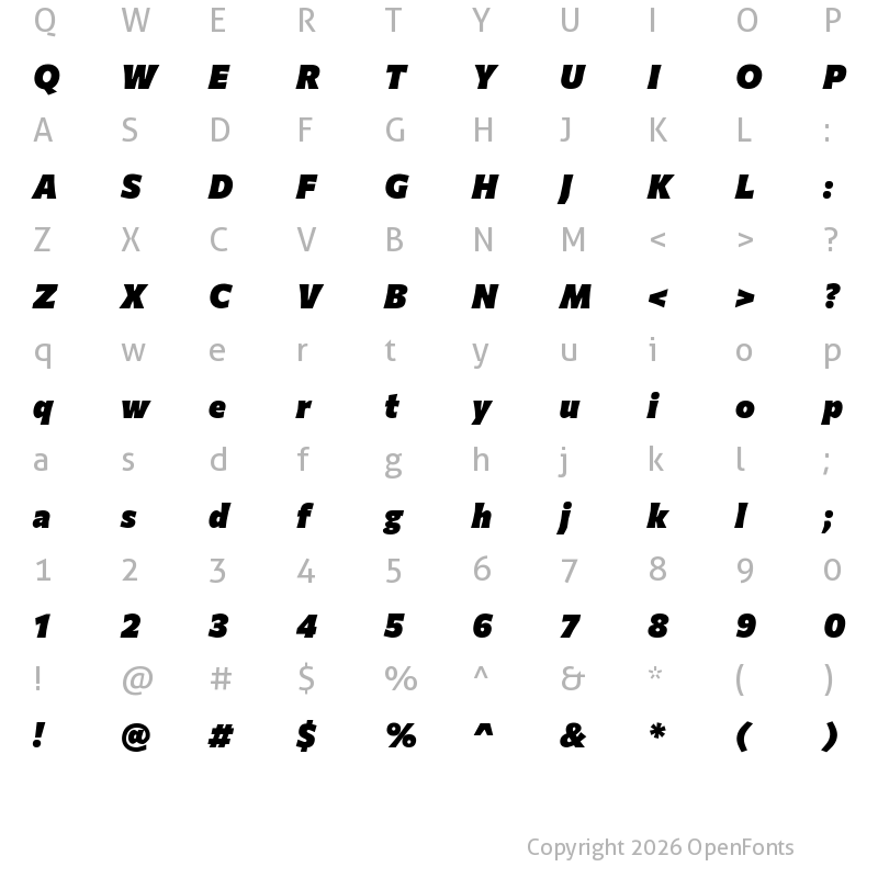 Character Map of Commissioner Loud Black Italic