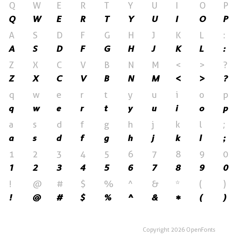 Character Map of Conamore Bold Italic