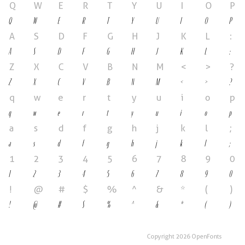 Character Map of CondorComp ExtraLight Italic