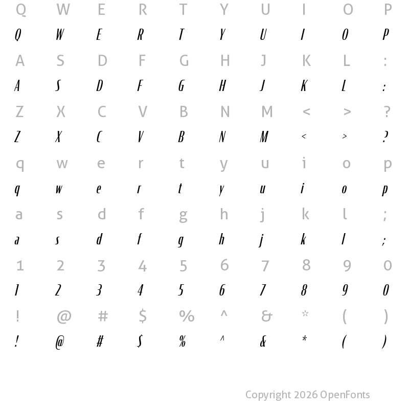 Character Map of CondorComp Italic