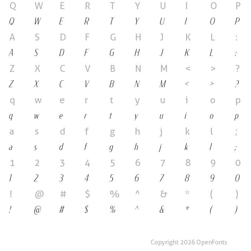 Character Map of CondorCond ExtraLight Italic