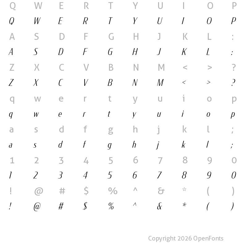 Character Map of CondorCond Light Italic