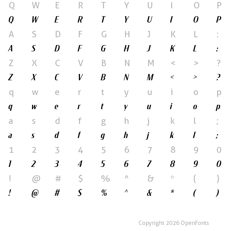 Character Map of CondorCond Medium Italic