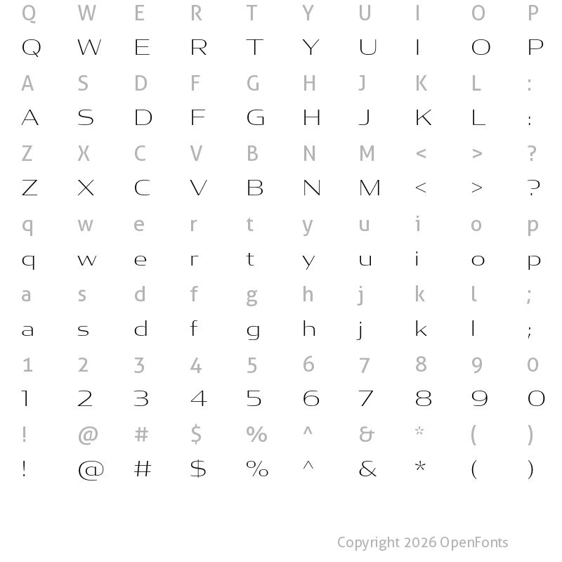 Character Map of CondorWide ExtraLight