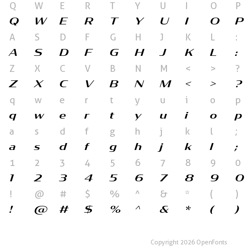 Character Map of CondorWide Medium Italic