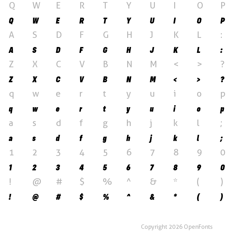 Character Map of Config Condensed Black Italic