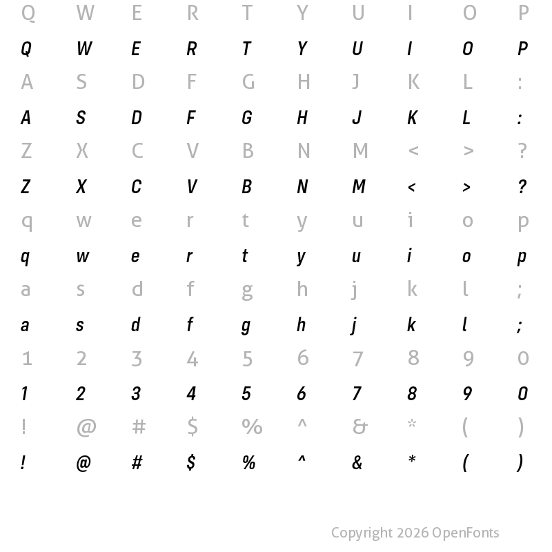 Character Map of Config Condensed Medium Italic