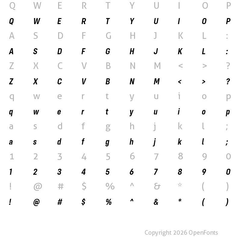 Character Map of Config Condensed SemiBold Italic
