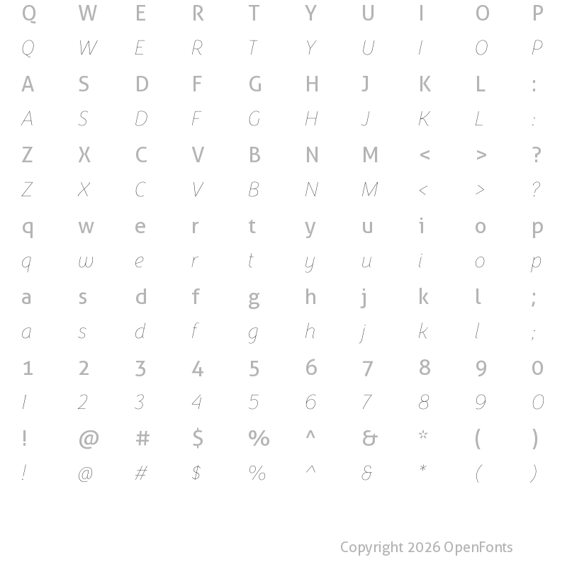Character Map of Congenial Hairline Italic