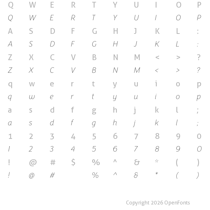 Character Map of Congenial UltraLight Italic