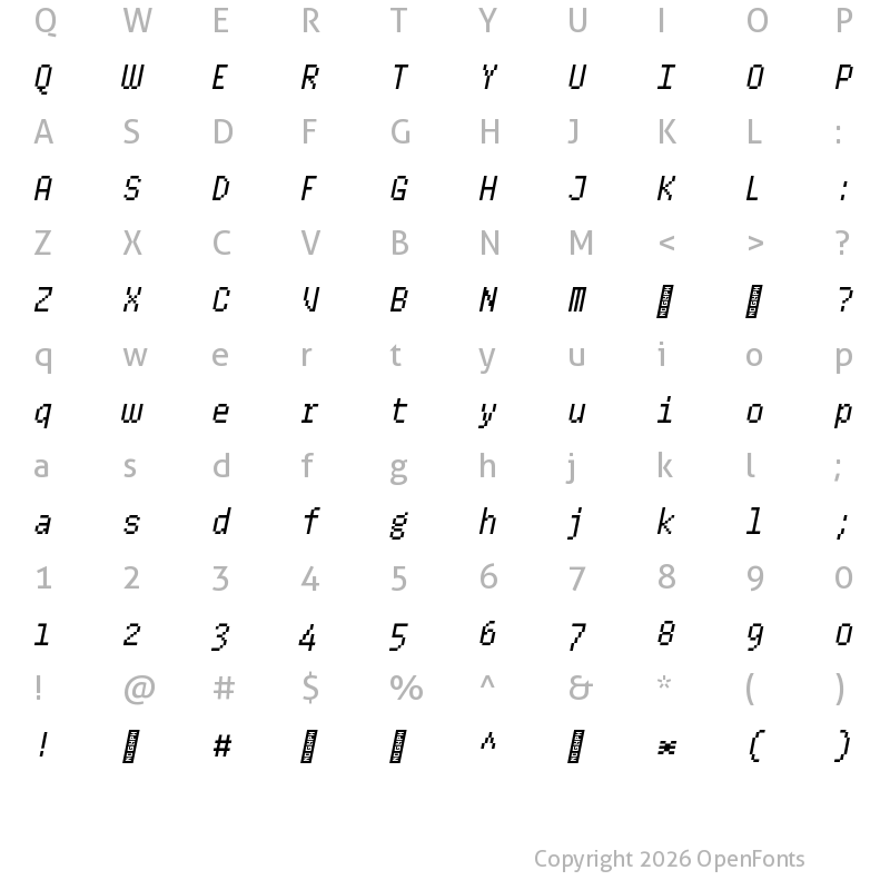 Character Map of Conta Pixel Italic