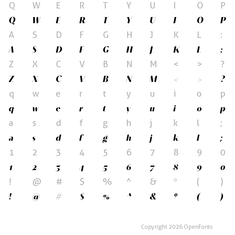 Character Map of Contralto Big Bold Italic