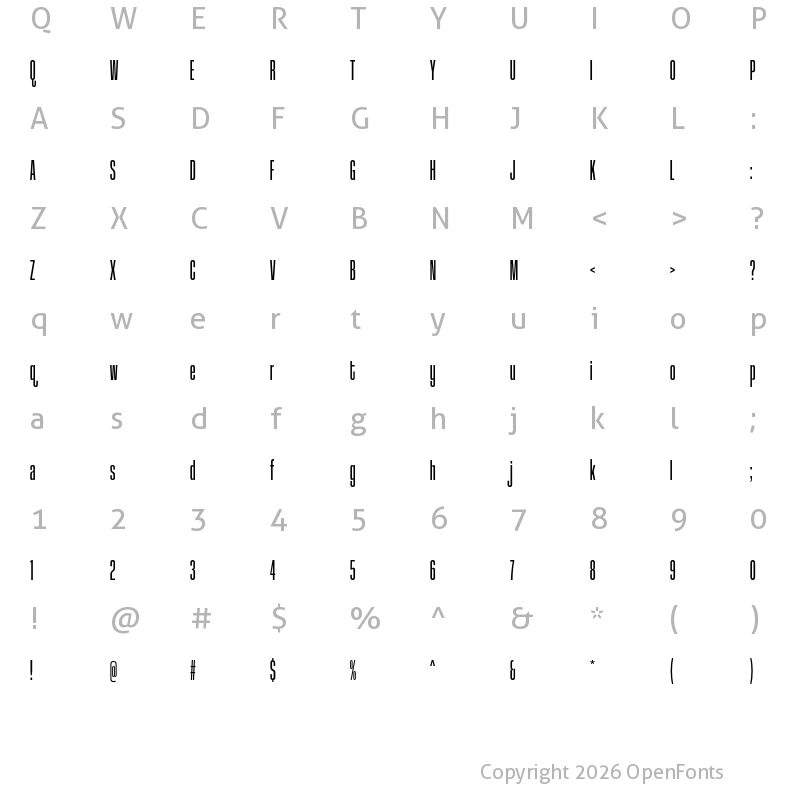 Character Map of Coolvetica Crammed Regular