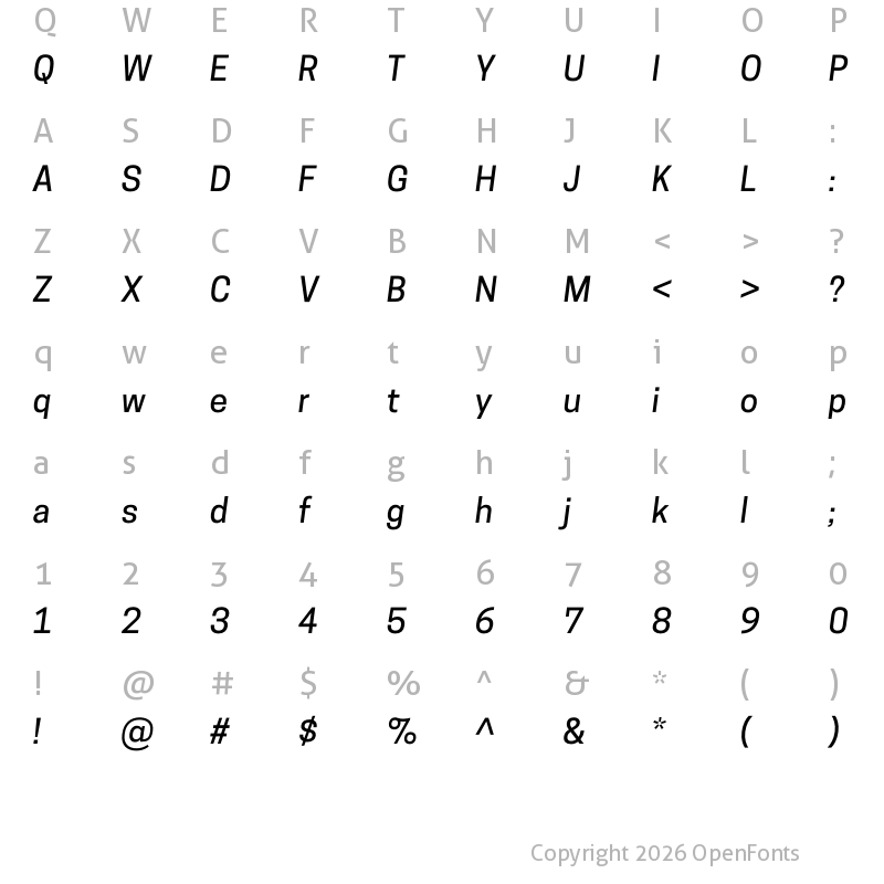 Character Map of Cooper Hewitt Medium Italic