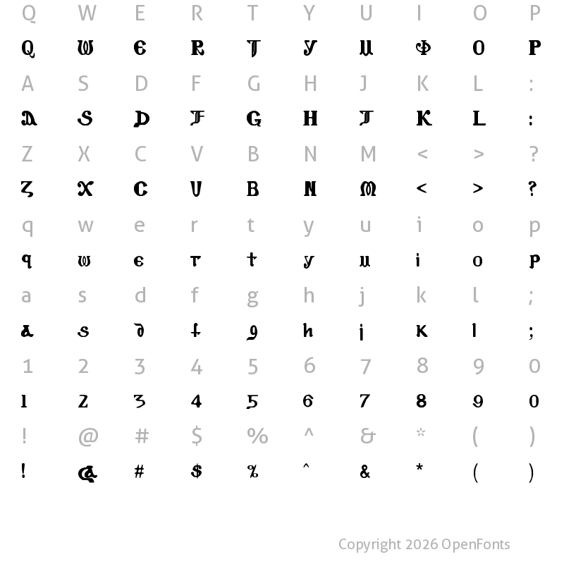 Character Map of Coptic Eyes Latin Regular