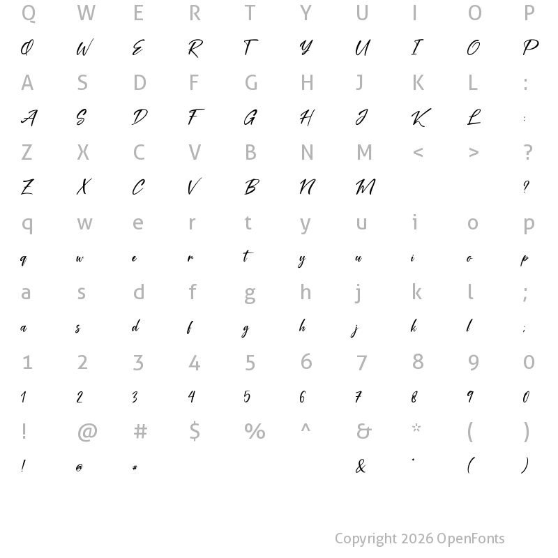 Character Map of Coral Pen Regular