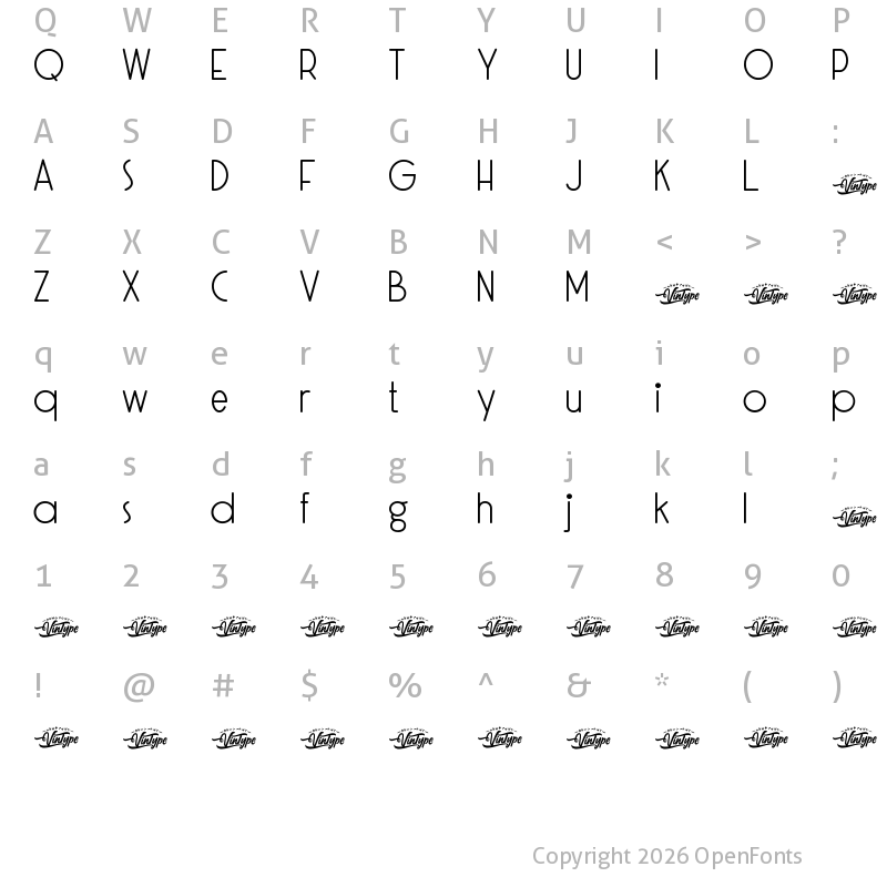 Character Map of Corona Real Script