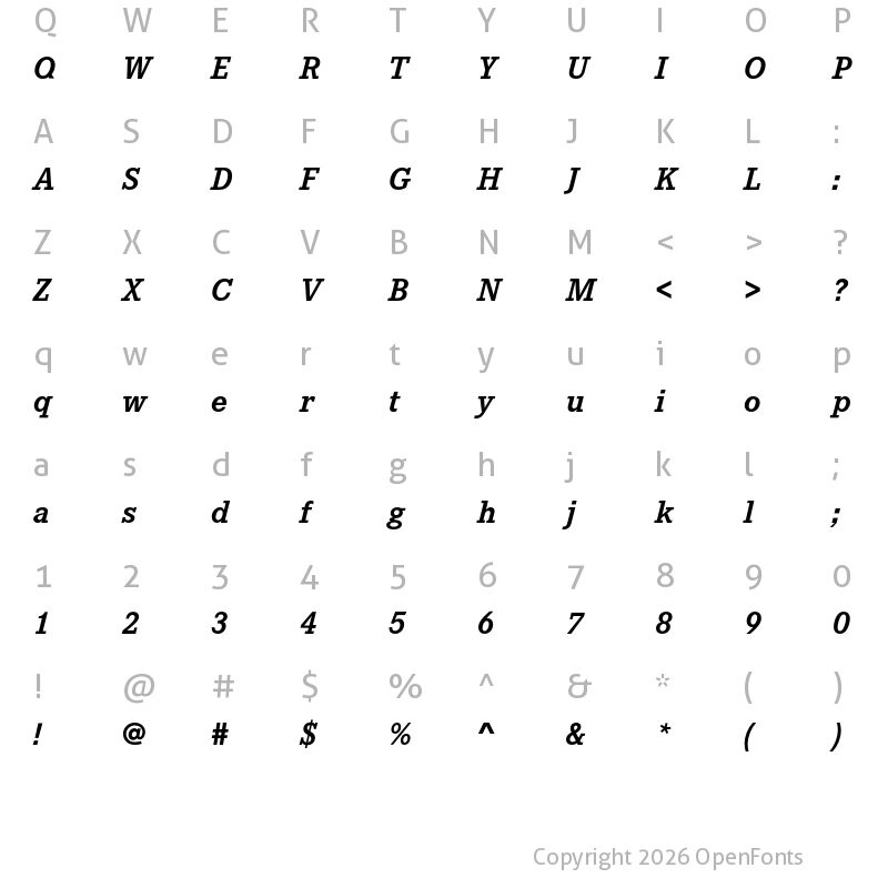 Character Map of Corporate E Bold Italic