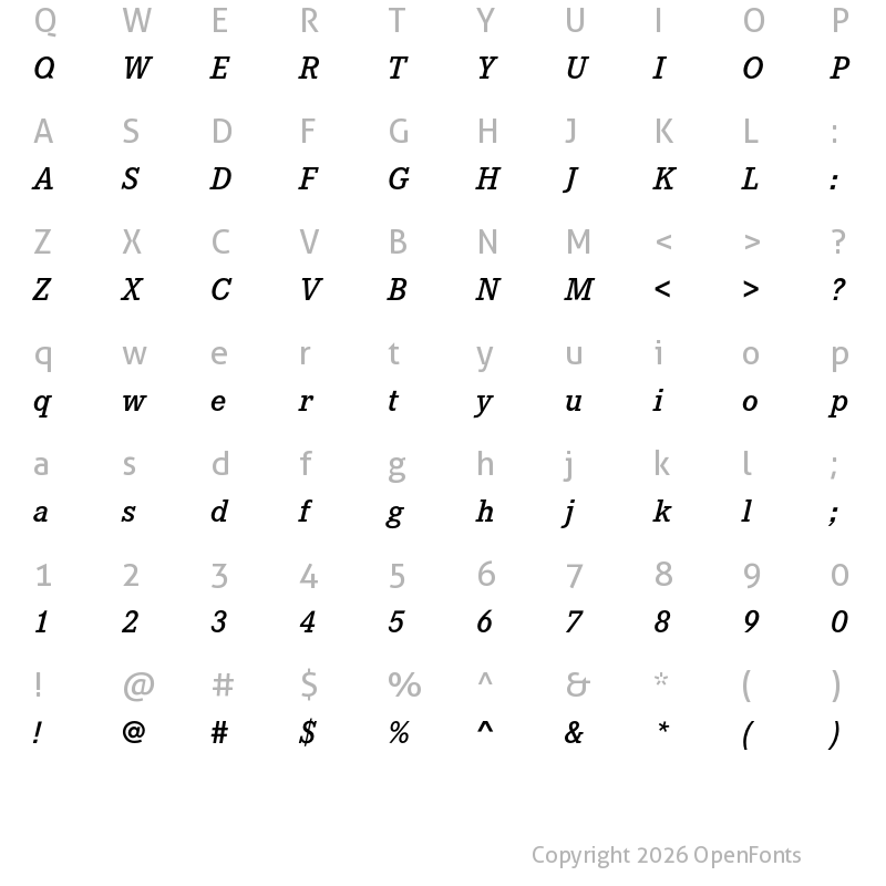 Character Map of Corporate E Demi Italic