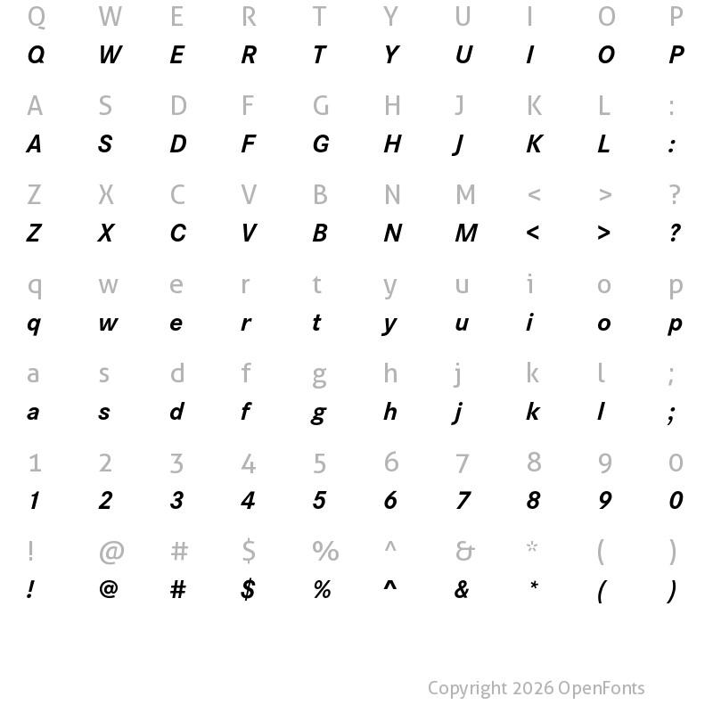 Character Map of Corporate S Bold Italic